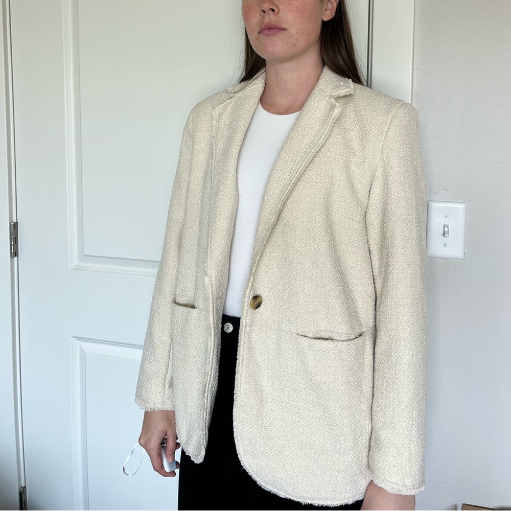 Cream Bouclé Single-Button Blazer
